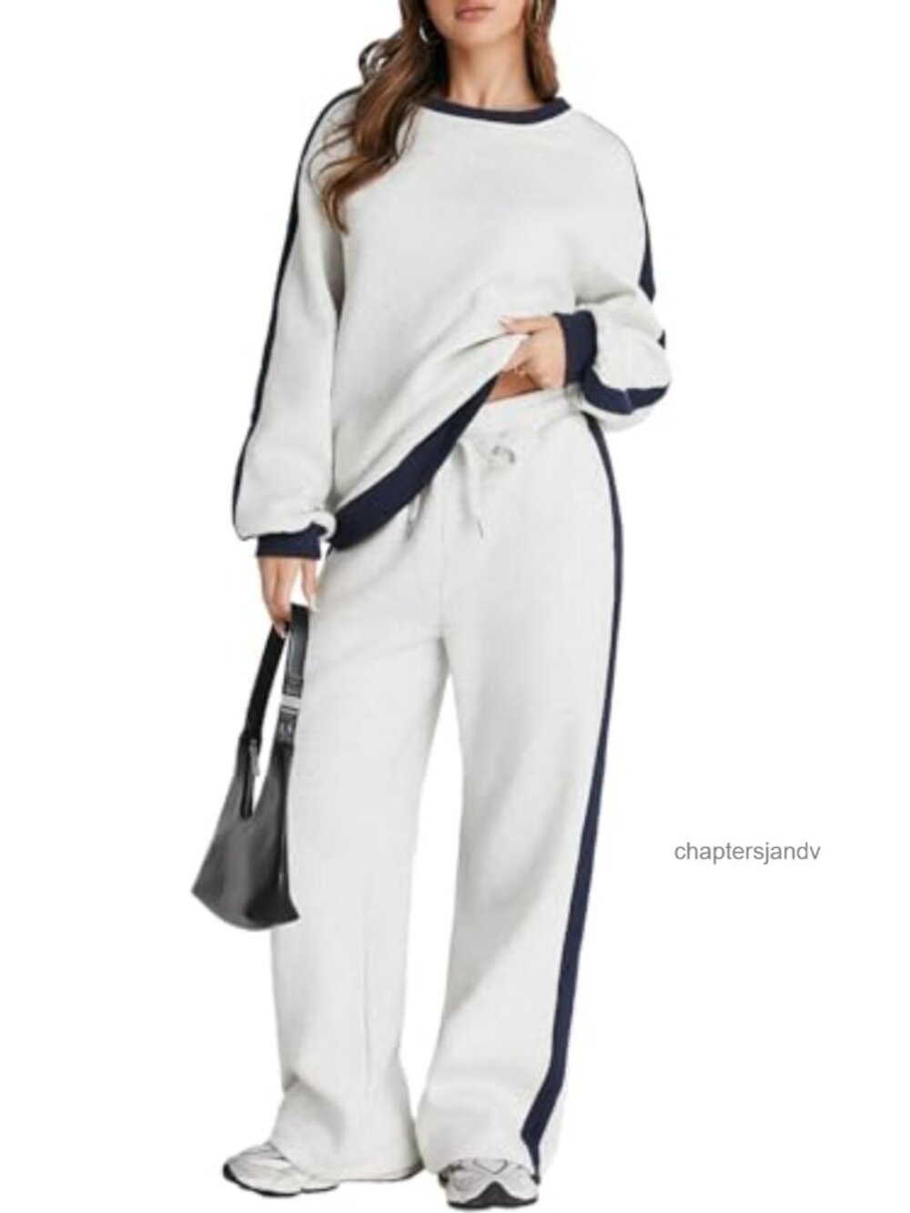 Fleece Sweatsuit 2 Piece Lounge Set Long Sleeve Crewneck Sweatshirt High Waist